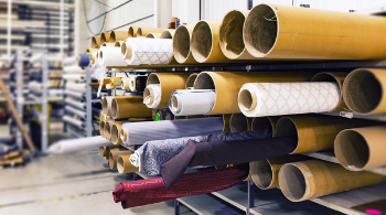 Fabric rolls in manufacturing facility